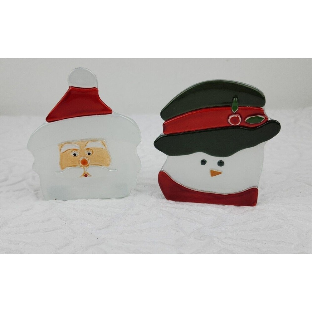 Partylite Santa & Snowman Tealight  Holder‎ Glass Holiday Christmas